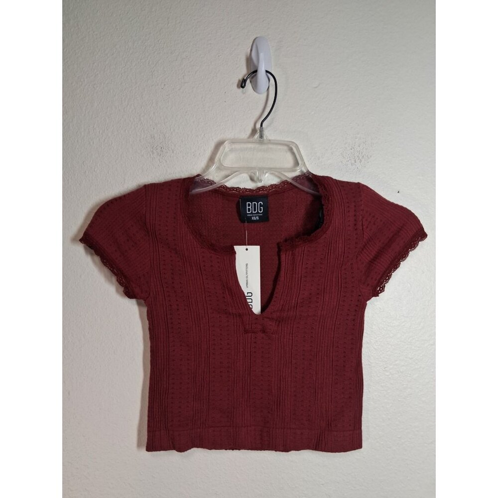 NWT BDG Urban Outfitters Crop Top T-Shirt Y2K Boho Maroon Size XS/Small
